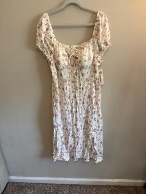 New with tag - No Boundaries White Midi Dress with Pink Rose Print